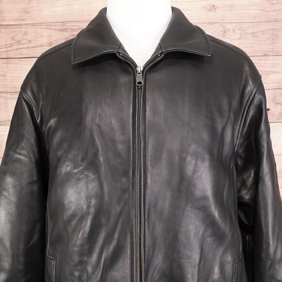 Roundtree & Yorke Leather Jacket Mens 2XT Black Lambskin Full Zip Bomber Tall - Picture 2 of 12